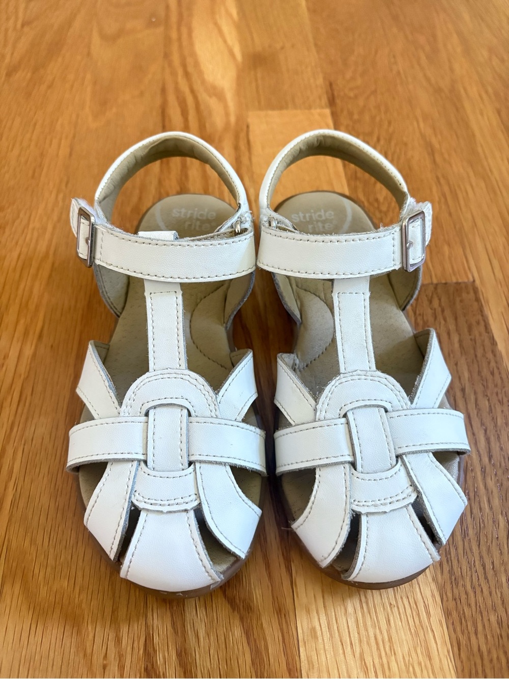 Stride Rite White Girls' Woven T-Strap Sandals